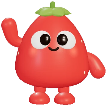 Berry, a plush strawberry bomber, waving